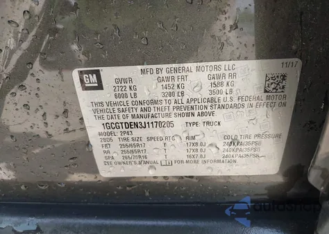 2018 Chevrolet Colorado Z71 from USA, damaged, VIN 1GCGTDEN3J1170205